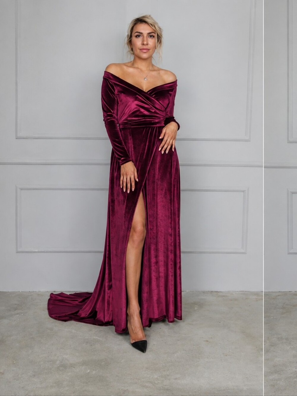 NWT Deep Wine Velvet Wrap Gown